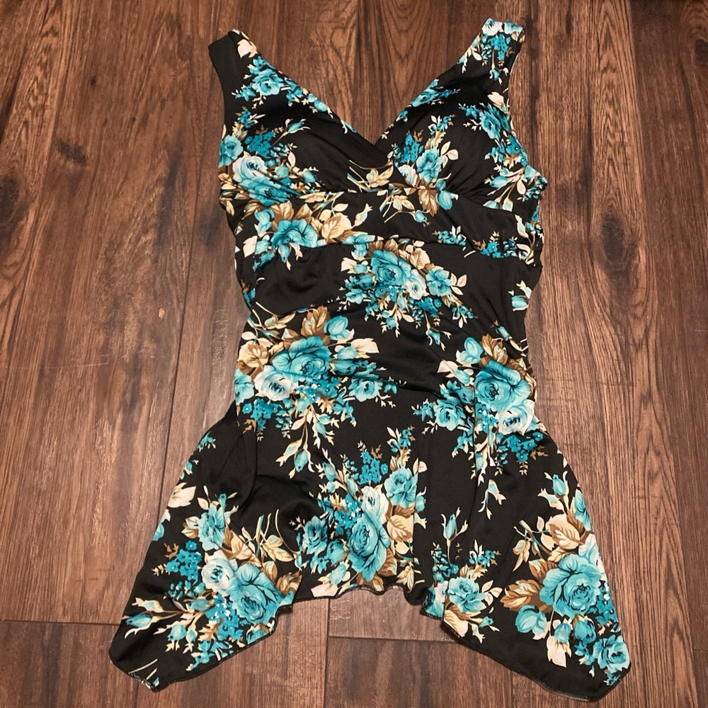 Floral Black and Blue Women's Top